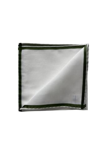 Les pochettes de costume &raquo; Les blancs &raquo; Mouchoir de poche amalfi blanc à satin vert kaki