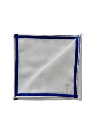 Les pochettes de costume &raquo; Les blancs &raquo; Mouchoir de poche amalfi blanc à satin bleu foncé